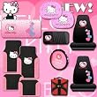Hello Kitty Sanrio Hearts Design 12 Pieces Combo Set Front and Rear New Design Plush Vinyl Floor Mats Seat Covers Steering Wheel Cover CD Visor Organizer Windshield Sunshade Side Window shades and a Bonus 24 Pieces Capacity Durable CD Wallet