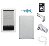 6 Pieces Accessory Combo for Barnes and Noble Nook E-Book Reader: Includes (Clear/White) Silicone Skin Case Cover, LCD Screen Protector, USB Wall / Travel Charger, USB Car Charger, 2in1 USB Sync and Charging Data Cable and Light Blue Fishbone Style Keychain