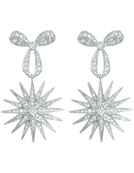 14K White Gold 0.98ct Ribbon w/ Sunshine Micropave Diamond Post Dangle Earrings