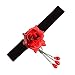 Yazilind Pretty Women Red Flower Brass Chain Crystal Beads Black Pendant Choker Necklace