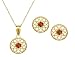 10k Yellow Gold, January Birthstone, Garnet Floral Disc Earring and Pendant Set