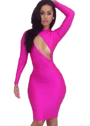 ECOSCO Women NEW Design Front Cut Cocktail Evening Dress Clubwear,012 Hot Pink S (M)