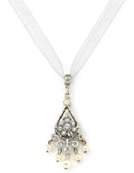 Crystal Fancy Organza Ribbon Necklace Silver Tone