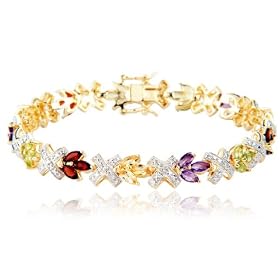 18k Yellow Gold Overlay Sterling Silver Multi-Gemstone and Diamond Bracelet,... by Amazon.com Collection