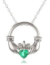 Sterling Silver Diamond Accent and Gemstone Claddagh Pendant Necklace, 18"