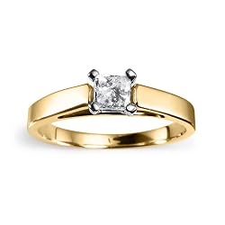 l'or 14k jaune Princesse-A coupé la bague de fiançailles de solitaire de diamant l'or 14k jaune Princesse-A coupé la bague de fiançailles de solitaire de diamant