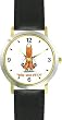 Orange Cat Runnig from Vet - Cat Cartoon or Comic - JP Animal - WATCHBUDDY&reg; DELUXE TWO-TONE THEME WATCH - Arabic Numbers - Black Leather Strap-Size-Children's Size-Small ( Boy's Size & Girl's Size )