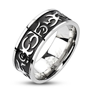 STR-0148 8mm 316L Stainless Steel Black IP Center Casted Tribal Band Ring Sz 9-14