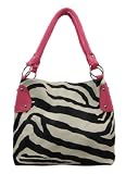 Black / White Zebra Print Bucket Bag Hot Pink Trim