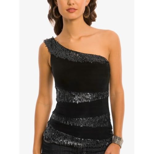 GUESS by Marciano Sadie Sequin One Shoulder Top from amazon.com