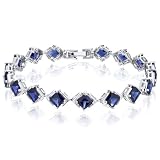 Classy & Elegant Princess Cut Created Sapphire Gemstone Bracelet in Sterling Silver Rhodium Finish