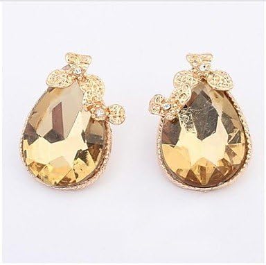 Suvit Buy@European Gemstone (Drop) Golden Alloy Stud Earrings (1 Pair) Champagne
