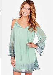 Sexy Chiffon/Polyester Off the Shoulder Backless General Print  Shirt  Dress