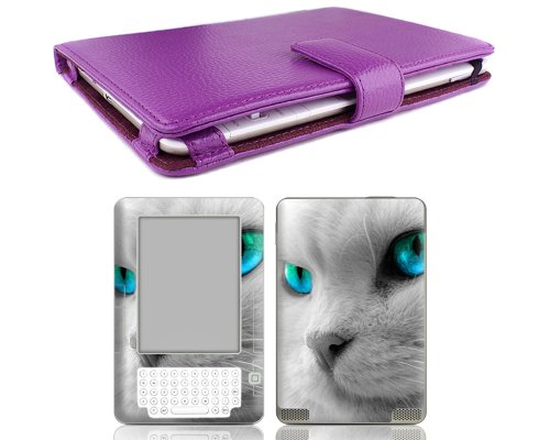 Bundle Monster Kindle 2 Genuine Leather Case Cover Jacket + Skin Sticker + Screen Protector Ebook Accessories Combo - Fit 2nd Generation 6