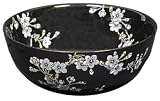 Asian Design Tableware Dishes - 11" Japaneae Plum Blossoms on Black Porcelain Pottery Fruit Bowl