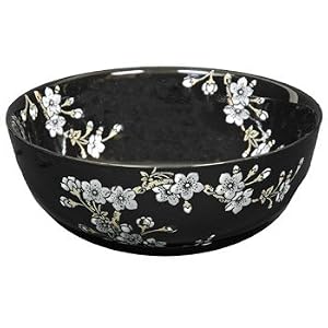 Asian Design Tableware Dishes - 11 Japaneae Plum Blossoms on Black Porcelain Pottery Fruit... by 