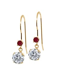 1.24 Ct Round I/J Diamond Red Ruby 14K Yellow Gold Earrings