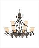 12 Light Chandelier - Como Black w/Gold Finish : Soft Cream Scavo Glass