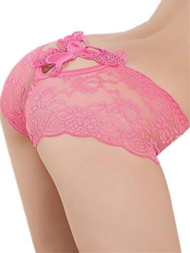 Xuelian Women's Girl Butter Fly Lace Open Crotch G String Pink Boxer Panties