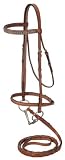 ENGLISH LEATHER Chestnut Raised Snaffle Bridle with Blue Rhinestones