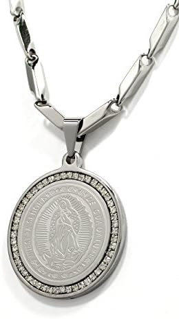 Stainless Steel Medal Madonna Pendant with 30" Stainless Steel Chain