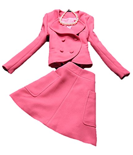 2ピース スカートスーツ 無地  フレアスカート ダブルブレスト 長袖  ミニ丈 セットアップワンピース エレガント 秋冬 クマのぬいぐるみ付き K-1507