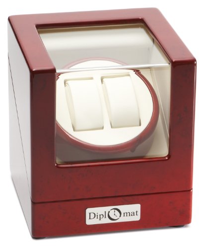 Diplomat Cherry Wood Double Watch Winder with Off-White Leather Interior