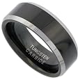 Tungsten Carbide 8 mm (5/16 in.) Black Finish Comfort Fit Flat Wedding Band Ring w/ Polished Beveled Edges