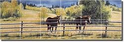 Patience by Liz Mitten Ryan - Horses Equine Ceramic Tile Mural 8.5" x 25.5" Kitchen Shower Backsplash