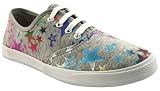 Womens Star Lace Up Canvas Pumps Plimsoles Flat Shoes