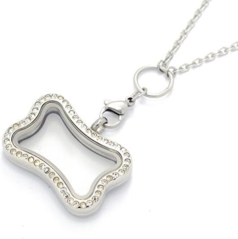 Lefeng Dog Bone Rhinestone Stainless Steel Memory Floating Locket + 30 inch Rolo O Necklace Free Shipping