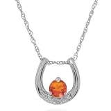 10k White Gold Fire Opal and Diamond Horseshoe Pendant (.01 cttw, I-J Color, I1 Clarity), 17