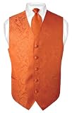 Men's Burnt Orange Paisley Design Dress Vest and NeckTie Set for Suit or Tuxedo