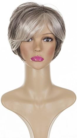 Two Tone Grey Short Layered Bob Style Mature "Helen" Wig | Sweeping Fringe | Two Tone Grey Shade