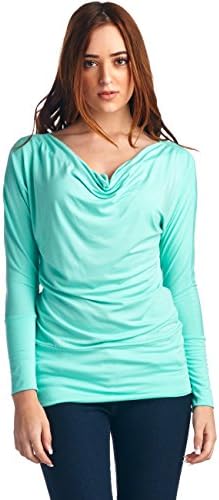 LeggingsQueen Women's Rayon Spandex Cowl Neck Basic Tunic Top (Mint, X-Large)
