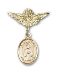 Gold Filled Baby Badge with St. Lillian Charm and Angel with Wings Badge Pin