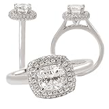 18k 6mm cushion cut Diamalite diamond simulant engagement ring with diamond halo