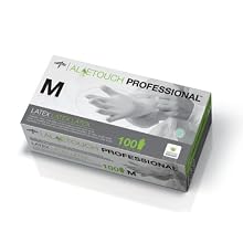 Medline MDS198155 Aloetouch Latex Glove, Exam, Powder-Free, 4 mil Thickness, 9" Length, Medium, Green (Case of 1000)