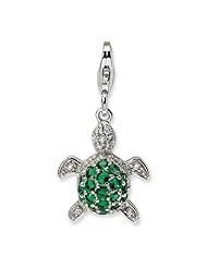 Sterling Silver Green & Clear CZ Turtle w/Lobster Clasp Charm