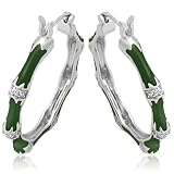 Sterling Silver Enamel Bamboo Diamond Earrings