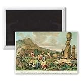 'Islanders and Monuments of Easter Island',.. - 3x2 inch Fridge Magnet - large magnetic button - Magnet