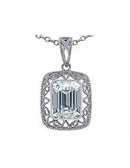 Tommaso Design(tm) Emerald Cut Genuine White Topaz Pendant in 10 kt White Gold