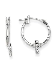 MadiK® 14k White Gold Polished CZ Cross Hinged Post Hoop Earrings