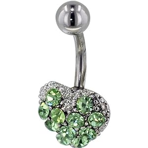 Pugster Mothers Day Gifts Christmas Gifts Green Crystal Heart Cushion Gem Belly Button Ring Navel Piercing Bar Body Jewelry