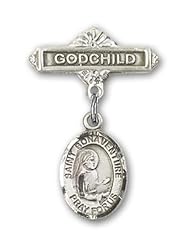 Sterling Silver Baby Badge with St. Bonaventure Charm and Godchild Badge Pin