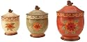 Casa Cristina Collection Canisters with Floral Medallion Center, Tuscan Colors of Rust, Gold and Green