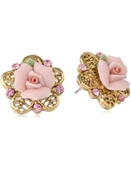 1928 Jewelry Porcelain Rose Gold-Tone and Pink Stud Earrings