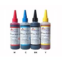 400 ml of PrintPayLess Brand UV Resistant Refill Ink for HP(non-OEM): HP 21, HP 22, HP 27, HP 28, HP 56, HP 57, HP 60, HP 61, HP 74, HP 75, HP 62, HP 93, HP 94, HP 95, HP 97, HP 98, and MORE HP Black and Tri-color cartridges - 4 Packs - Black, Cyan, Magenta, Yellow - 100ml / color, NOT Universal Ink