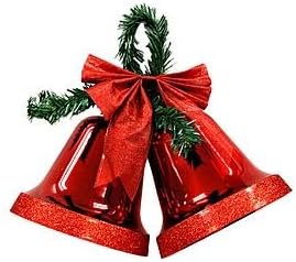 Large Glittery Red Bells and Glitter Bow Christmas Decoration
