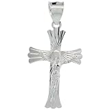 Sterling Silver Crucifix Pendant ( Jesus Christ on Cross Patonce ), 1 1/4 in. (31mm) tall, w/ 18 in. Thin Box Chain